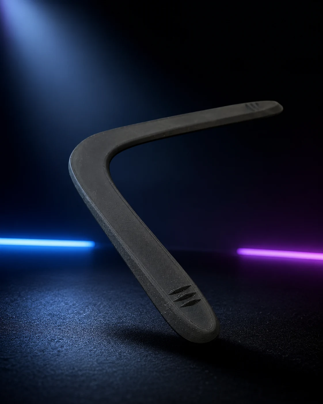 Black 3D printed Carbon Arc Boomerang